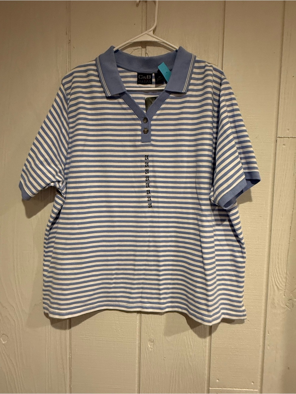 croft & barrow Light Blue and White Striped Polo Top